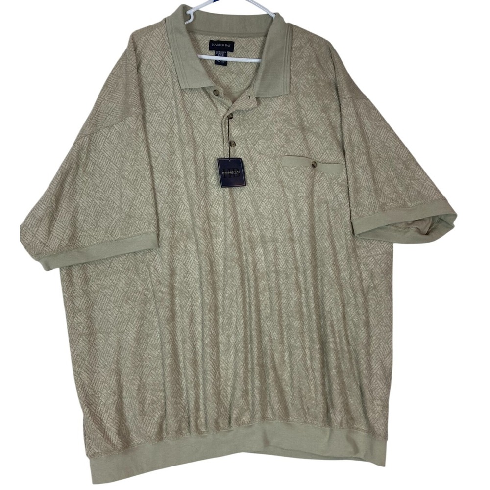 VTG Harbor Bay Men's Polo Shirt Banded Waist Soft Beige Textured Size 5XB‎ NWT